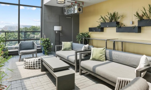 a living room with a large window