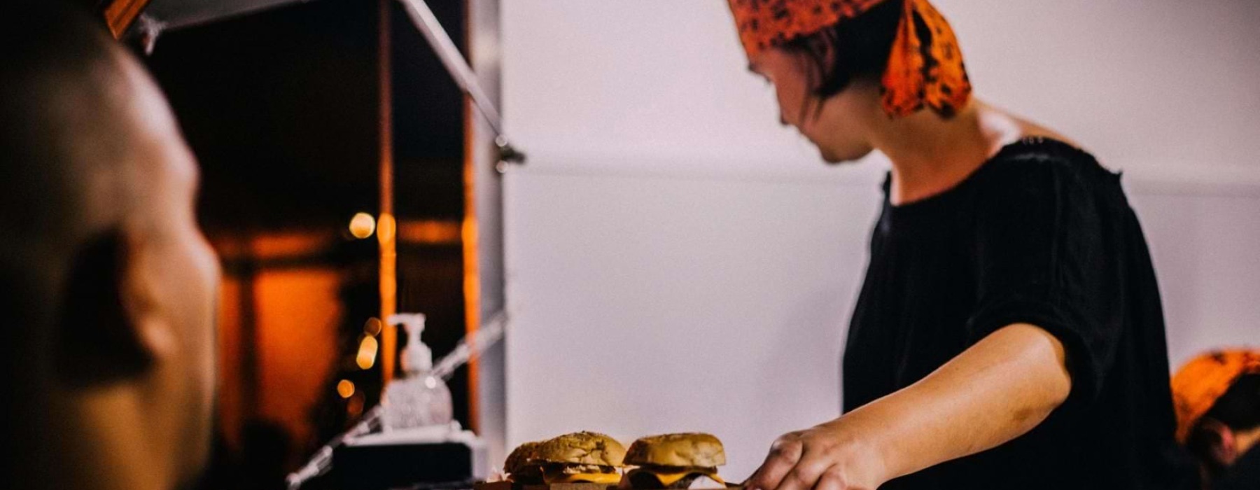 a man serving food